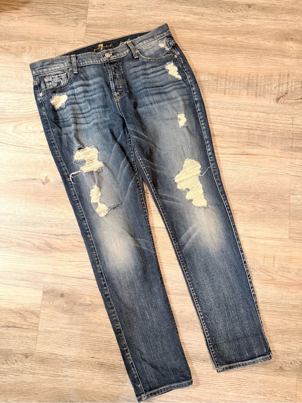 7 For All Mankind Josephina Skinny Boyfriend Jeans in Dark Blue